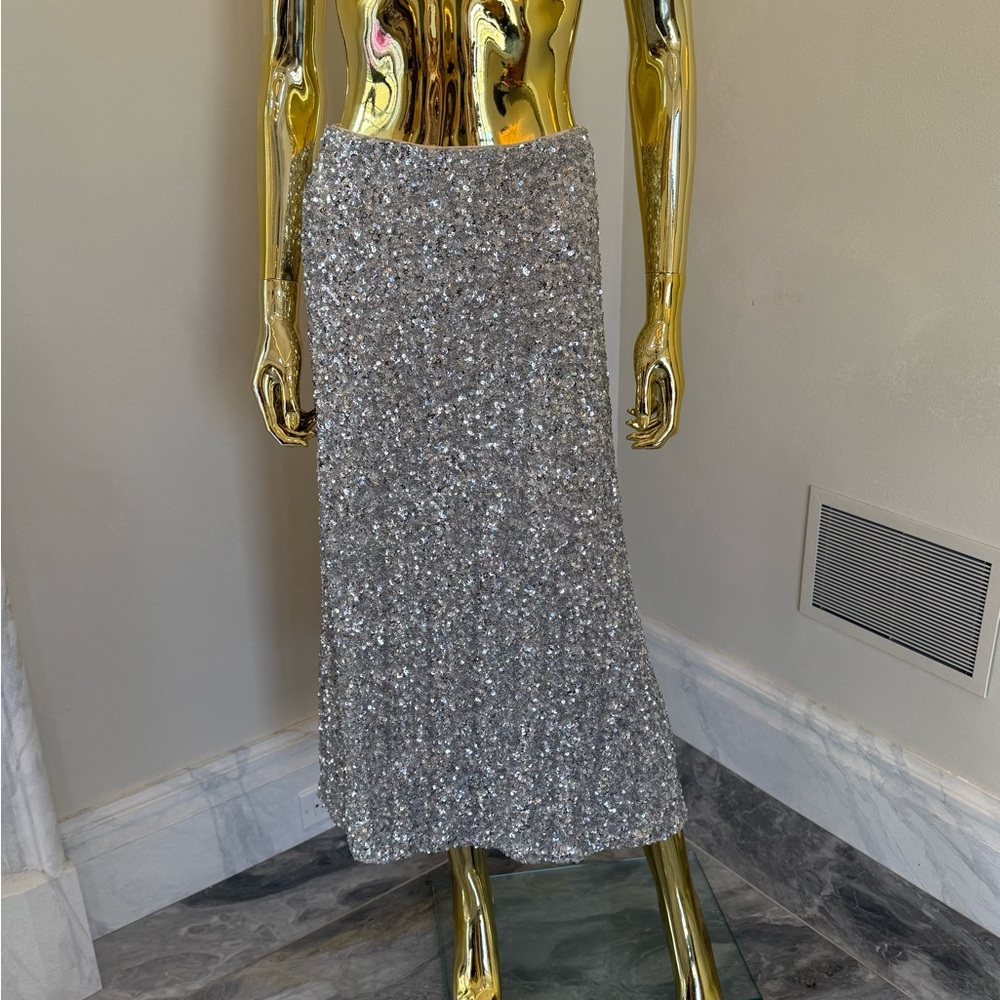 Alice & Olivia Silver Sequin Skirt